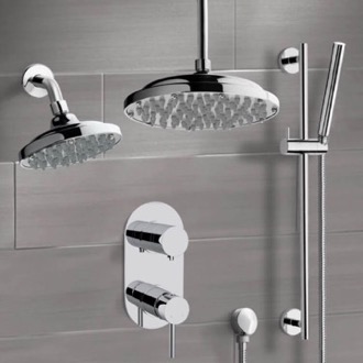 Shower Faucet Chrome Dual Shower Head System With Hand Shower Remer DCS07